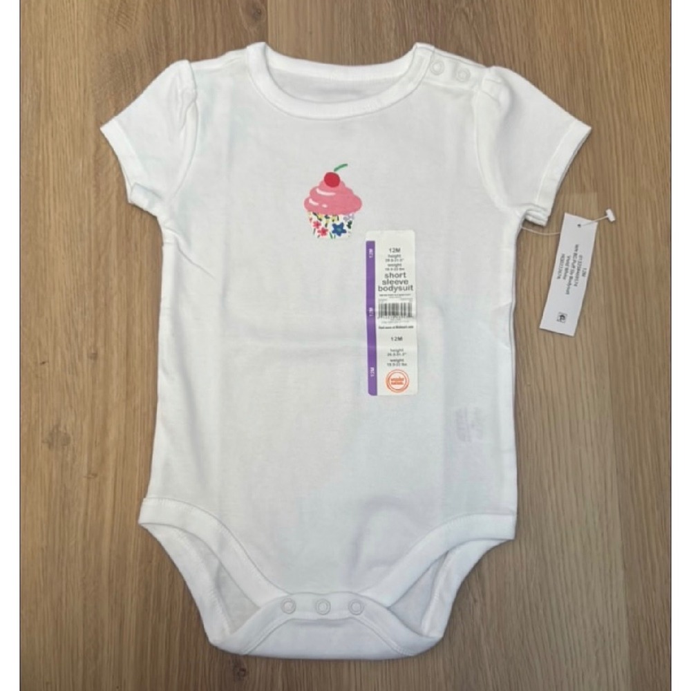 Wonder Nation Baby Girls Cupcake Graphic Bodysuit White 12M Short Sleeve NWT